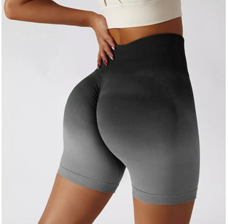 Fashion Aurora Print Seamless Gym Scrunch Shorts Set Push Up Women